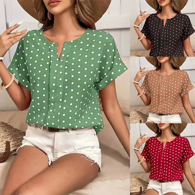 £11.49 • Buy Womens Summer Ladies T-Shirt Polka Dot Print Short Sleeve Tops  Blouse UK Sizes