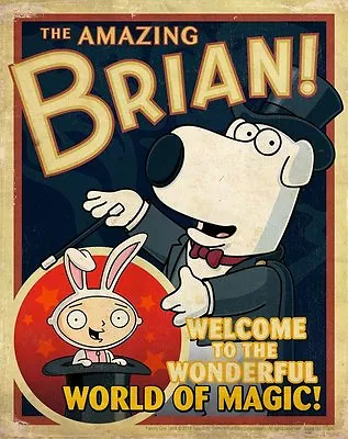 Fox Family Guy Brian The Magician Dog Stewie Rabbit Magic Hat Lithograph Print • $150