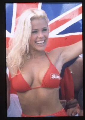 Melinda Messenger Busty Red Bikini Union Jack Flag Photo Agency Transparency • £24.12