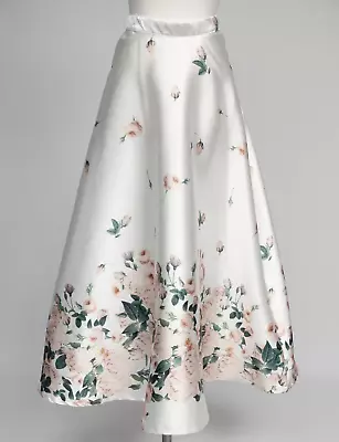 ChicWish Maxi Skirt M 10 Pink Floral Print Flared 41  Long Taffeta Formal • £22.99