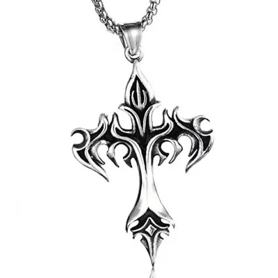 Mens Unisex Gothic Cross Pendant Necklace Punk Rock Biker Jewelry Box Chain 24  • $11.99