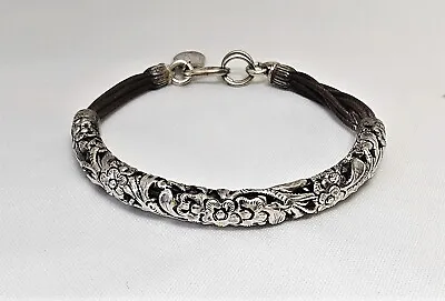 Chan Luu Corded Leather Sterling Silver Bracelet Floral Filigree Boho Jewelry • £104.13