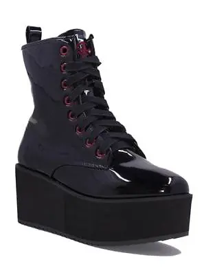 YRU Strange Cult Cvlt Stomp Hi Black Vegan Leather Womens Platform Boot Shoes • $209.89