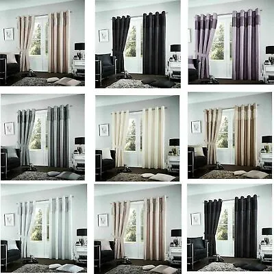2 X PC Fuel Luxury Curtains Ready Made Eyelet Ring Top Fully Lined & Tie Backs • £33.99