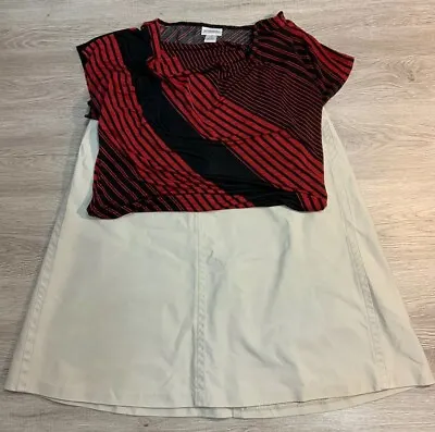 Lot Of 2 Motherhood Maternity Tan Skirt / Black & Red Short Sleeve Shirt Medium • $8