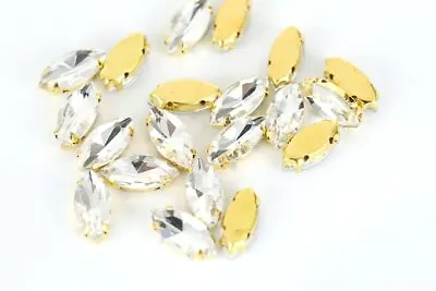 5pcs (6 X 12mm) Crystal Navette Strass Gold Plated Sew On Gems Jewels • £3.67