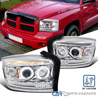 Fit 05-07 Dodge Dakota Clear LED Strip Halo Projector Headlights Lamp Left+Right • $145.95