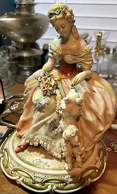 Vintage Lady With Dog Capodimonte Figurine Porcellane Principe Beautiful Piece • $349.99