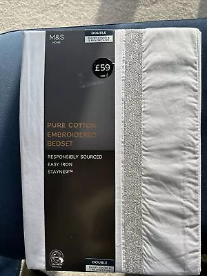 M&S Luxury Embroidered Bedset Pure Cotton Duvet Cover Double BNWT • £30.99