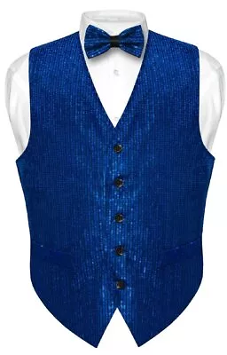 Men's SEQUIN Design Dress Vest Bow Tie BLUE Purplish Color BOWTie Set • $29.95