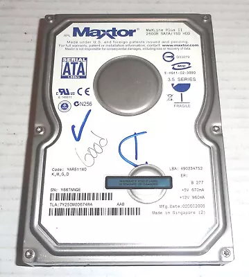 Maxtor 7Y250M0 250GB Hard Drive Code: YAR511W0 KMGD NO PCB BOARD FOR PARTS • $8.49