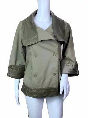 Mike & Chris Jacket Size XS Green Leather Cotton Mix Media Double Breasted • $74.99