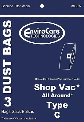 $8.94 • Buy Shop Vac All Around Type C Vacuum Bags 3 Pack, 3 Gallon Bags