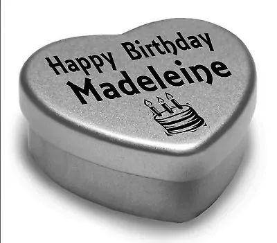 Happy Birthday Madeleine Mini Heart Tin Gift Present For Madeleine Chocolates • £3.47