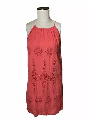 M. S.S.P.  Max Studio Coral Orange Battenberg Lace Halter  Dress Size Medium. • $21