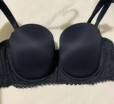 M&S SUMPTUOUSLY SOFT UNDERWIRED STRAPLESS MULTIWAY BRA With LACE BLACK Size 40B • £12.99