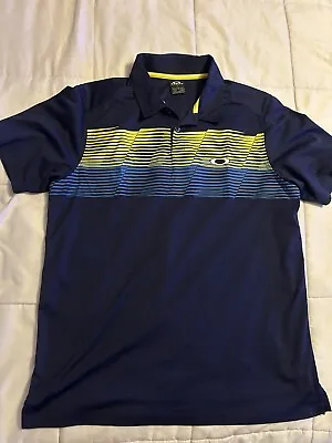 Oakley Polo Shirt Men Large Blue Yellow Striped Performance Golf Regular Fit • $15