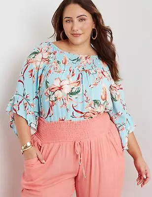$20.65 • Buy Rockmans Elbow Flutter Sleeve & Shirred Neck Top Womens Plus Size Clothing  Tops