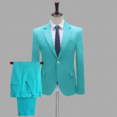 Mens Single Breasted Suit Jackets Pants Notch Lapel Blazer Prom Party Plain Coat • $88.41