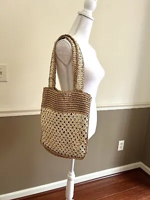 NWO Zara Straw Crochet Tote Bag Wooven Beige And Cream Purse $150 Retail • $32.50