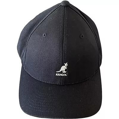 Kangol Hat Black Wool Flex Fit Stretch Baseball Cap Logo L/XL Mens • $18.88