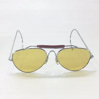 Vintage JOY 0410CH Silver Metal Yellow Amber Aviator Pilot Sunglasses Vintage  • $29.99