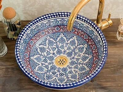 Moroccan Bathroom Sink Handmade Vanity Sink Bowl Countertop Vessel Sink Basin • $377.88