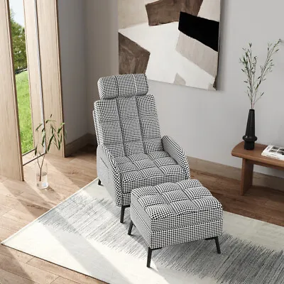 £249.95 • Buy Set Of 2 Modern Recliner Armchair & Stool Adjustable Single Sofa Bedroom Chair