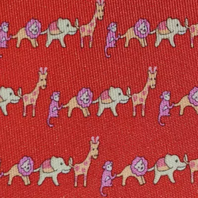 Salvatore Ferragamo ~ Zoo Animals ~ Mens Red Silk Dress Tie ~ 61  ~ Xl Tall Long • $29