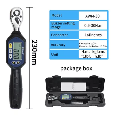 SHAHE 30N.m 1/4'' Digital Torque Wrench Bidirectional Ratchet Head High Accuracy • $64.49