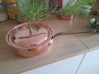 Vintage Copper Matfer Mauviel French Saute Pan With Brass Handle And Lid • $149