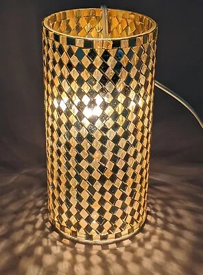 Vase Mosaic Cylinder Glass Gold & Mirror Diamond Shaped Chips 5 Dia 10 High • $19.50