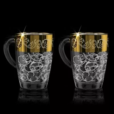 Inspiration Glass Mug Set Tea Coffee Cup Teacup Set Gold Mugs 2 X 10 Oz Cups • $24.95