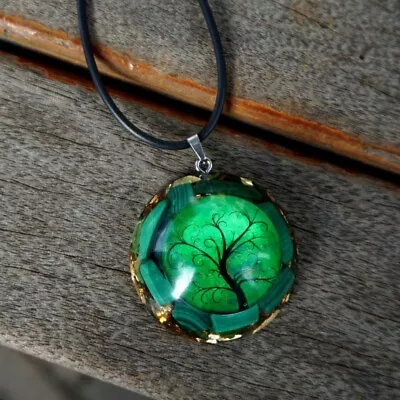 Natural Malachite Stone Orgonite Pendant Tree Of Life Crystal Orgone Necklace • $18.32