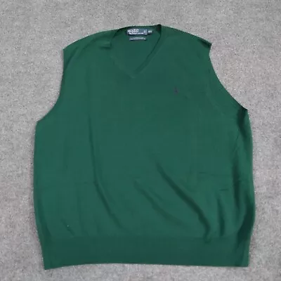 Polo Ralph Lauren Mens Sweater Vest 2XL Green Solid V-Neck 100% Pima Cotton • $32.90