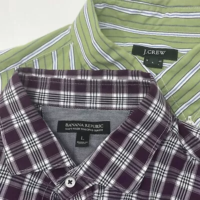 Lot Of 2 J.Crew / Banana Republic Mens Sz L  Plaid  Button Up Shirt Long Sleeve • $6