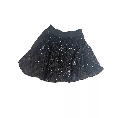 Kidpik Girls Youth Black Sequin Skirt Size S 7/8 Skater A-line Stretch • $7.84