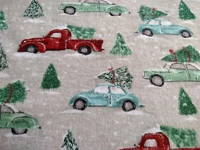 Bringing Home The Christmas Tree Snuggle Cotton Flannel Fabric BTHY Vintage Cars • $3.99
