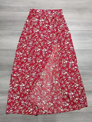 Shein Skirt Adult Small Red Floral Slit Beach Flare Maxi Long Womens • $7.99
