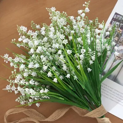 2Pcs Artificial Lilly Flower Wedding Bouquet Lily Of The Valley Bunch Decor 32cm • £5.95