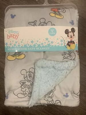 Disney Baby Mickey Mouse Blanket Boy Gift Gray Blue Sherpa Security Reversible • $14.99