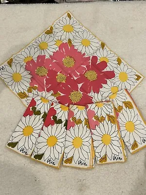 MCM Vintage Vera Neumann Yellow Pink Daisy Cloth Napkins Floral Dinner Set Linen • $45