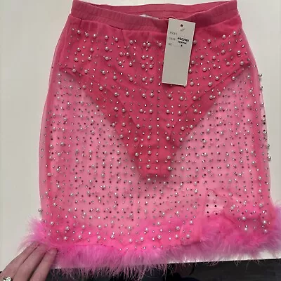 Hot & Delicious Pink Mini Skirt Small Feather Rhinestone/pearl Festival  Wear • $25