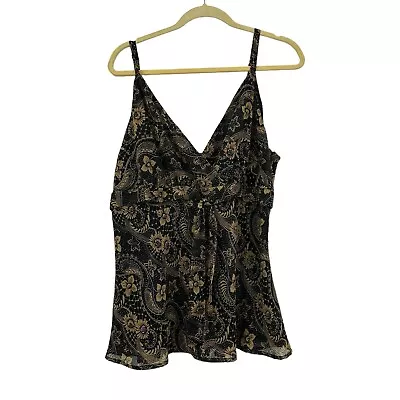 Vintage Camisole Tank Black Floral 1X Whimsical Goth Grunge Chiffon Y2K  • $20