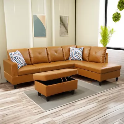 Faux Leather L Shaped Sectional Sofa Bed Couch With Ottoman Reversible Chaise US • $1031.69