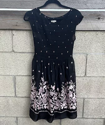 Max Edition Black Dress Size M Pink Floral Ruching On Top • $1.99