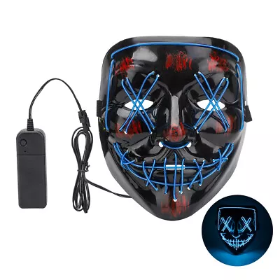 Scary LED Halloween Mask Light Up Cosplay Rave Face Mask Costume Men Women Kids* • £10.89