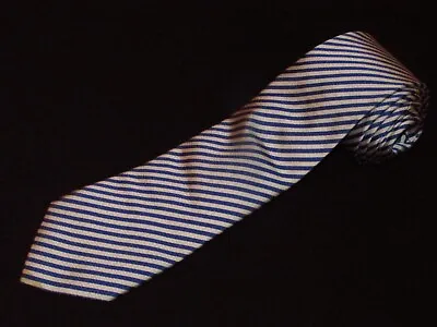 Charles Tyrwhitt Tie Extra Long XL White Blue Woven Jacquard Silk Luxury Mens • $19.95