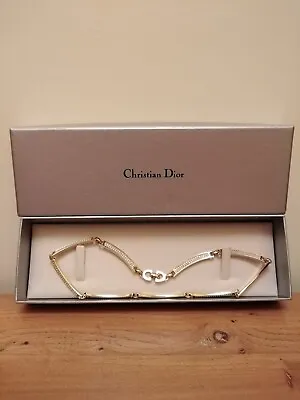 Vintage Christian Dior Gold Tone Rhinestone Choker Necklace Signed CHR. Dior  • £75