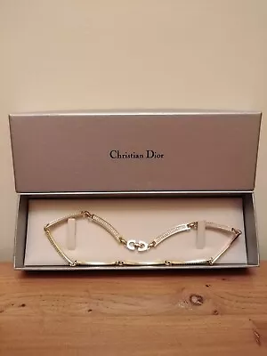 Vintage Christian Dior Gold Tone Rhinestone Choker Necklace Signed CHR. Dior  • £75